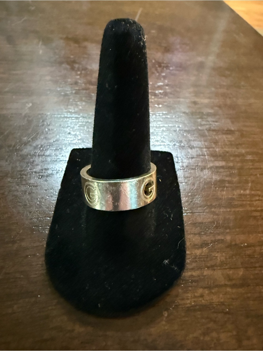 Authentic Gucci Silver Band Ring with Cutout G Logos